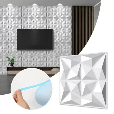 Obrázok produktu pre Vigevee 3D panelové obklady na stenu, 30 x 30 cm, biela farba, diamantový vzor, PVC, samolepiace, vhodné do interiéru