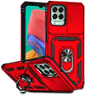 Obrázek produktu pro Pouzdro pro Samsung Galaxy M33 dvouvrstvé pouzdro s posuvným krytem kamery a prstencovým stojánkem červené