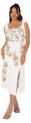 Produktbild von Maya Deluxe Damen Midikleid, eckiges Ausschnitt, ärmellos, mit Schleifen an den Schultern, mit Blumenmuster