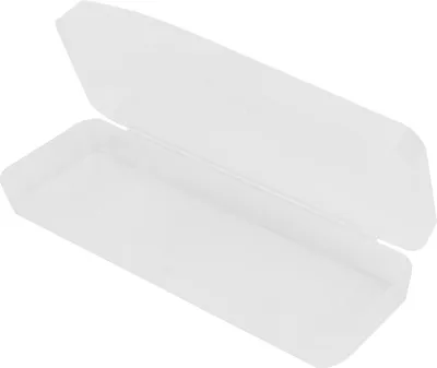 An open, empty, transparent plastic case for a razor.