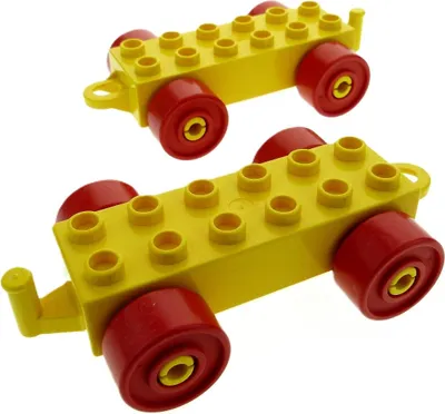 Produktbild von 2x Lego Duplo Anhänger 2x6 gelb Reifen rot Schiebe Kupplung geschlossen 4883c02