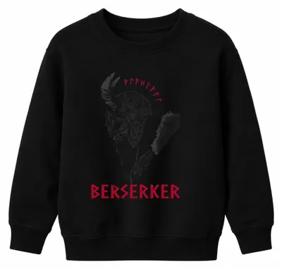 Image de Sweatshirt à capuche pour enfant, motif Viking : guerrier, berserker, casque, runes, Odin, Thor. Couleur : noir. Taille : 116