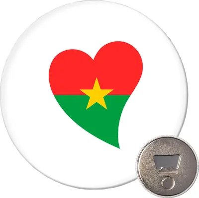Produktbild von Huuraa Magnet Burkina Faso Flagge Herz 59mm Kühlschrankmagnet rund Flaschenöffner Geschenkidee