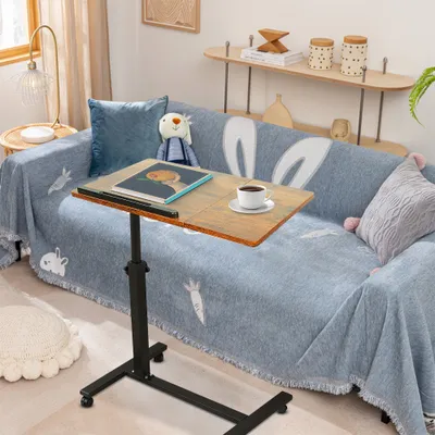 Produktbild von Mobiler Laptoptisch höhenverstellbar Couchtisch Sofatisch Beistelltisch mit Rollen und Bremsen bräunlichgelb