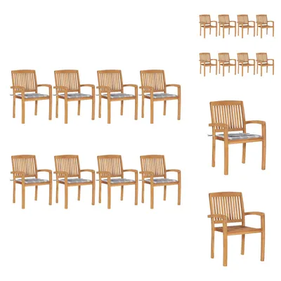 Produktbild von vidaXL Stapelbare Gartenstühle mit Kissen 8 Stk. Massivholz Teak -  Gartenstühle