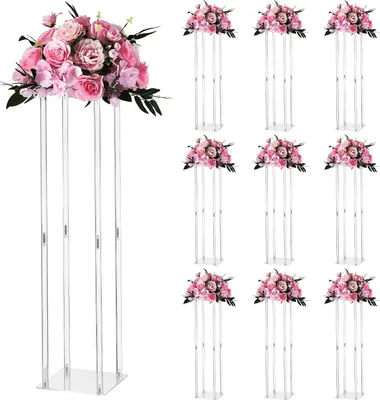 Produktbild von Blumenständer - Blumensäulen Set - Kubische Acrylablage - Zylindrische Beine - 20 x 20 x 80 cm - 10 Stück - Für Hochzeit & Party