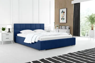Obrázek produktu pro ADIDAR Leon čalouněná postel 180x200 cm manželská postel kovová - dřevěný rám s hydraulickým podstavcem, lamelový rošt, čelo postele (modrá - Kronos 5)