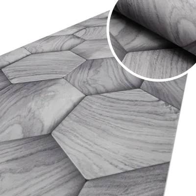 Produktbild von Küchenläufer Flurteppich Läufer Küche Textil TAREK Grau Holz Mosaik Robust Breite 52cm Länge 100cm