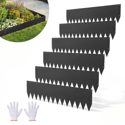 Produktbild von Gartenumrandung aus verzinktem Stahl, 6er-Pack, 1016 x 254 mm, Metallumrandung für den Garten mit 8 Befestigungsklammern, strapazierfähige Gartenumrandung aus Metall für Blumenbeete und Gartenwege, schwarz