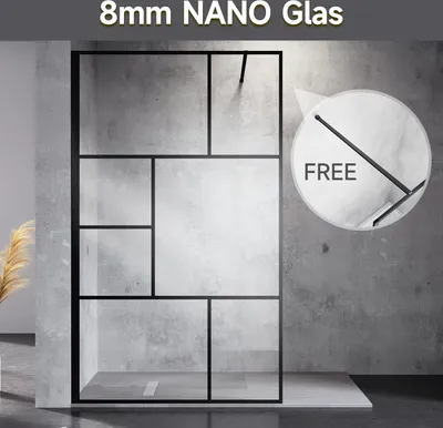 Obrázok produktu pre SONNI 120×200cm sprchový kút 8mm Nano ESG priehľadné sklo sprchová priečka-čierna mriežka