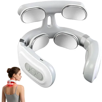 Image de Appareil de massage pour le cou et les épaules, avec impulsions EMS et fonction de chaleur, 6 modes, 16 niveaux d'intensité, sans fil