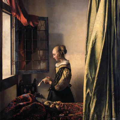 Produktbild von Johannes Vermeer Kunstdruck Bild - Brieflesendes Mädchen Am Offenen Fenster, 1657-1659 (40 x 40 cm)