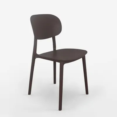 A brown modern chair on a white background.