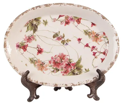 Obrázok produktu pre Clayre & Eef tanier 25x18x3 cm béžové keramické kvety