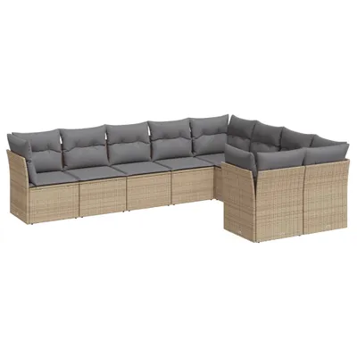 Produktbild von vidaXL 9-tlg. Garten-Sofagarnitur mit Kissen Beige Poly Rattan