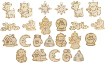 Produktbild von RUHHY Christbaumkugeln aus Holz, DIY bemalbare Anhänger 24 Stück + Schnüre – ein natürlicher Akzent für die Weihnachtsdekoration, der Freude bereitet!