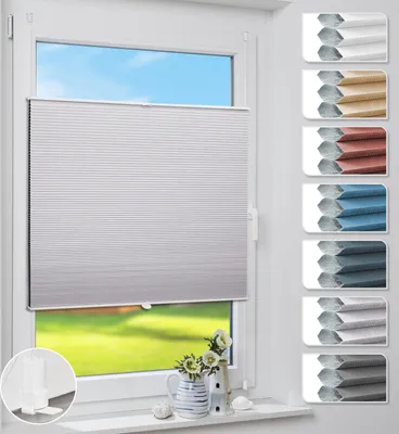 Produktbild von Grandekor Plissee Verdunklung Klemmfix Wabenplissee 85x140cm Hellgrau-Weiß Thermoplissee ohne Bohren für Fenster & Tür
