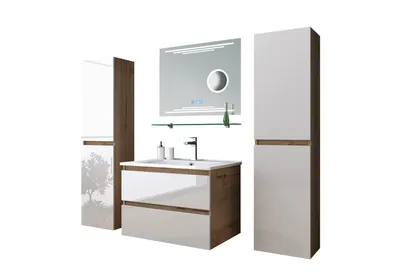 Produktbild von Badmöbel-Set Leonard badmöbel Set Eiche/Weiß Kosmetik Spiegel 60 cm