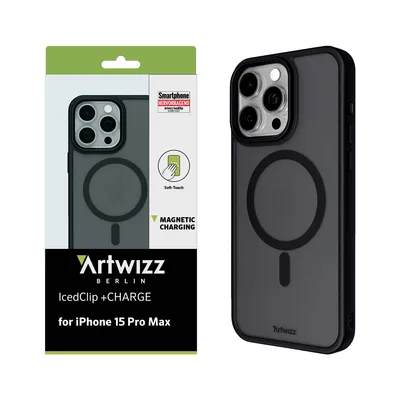 Produktbild von ARTWIZZ IcedClip +CHARGE für iPhone 15 Pro Max - Stoßfeste Schutzhülle mit Ladefunktion, Transluzentem Design und Soft-Touch-Beschichtung - Schwarz