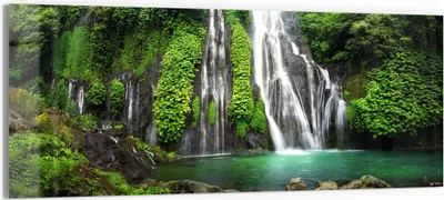 Produktbild von DEQORI Glasbild Echtglas 150x60 cm 'Zwillingswasserfall' Wandbild Bild modern Deko