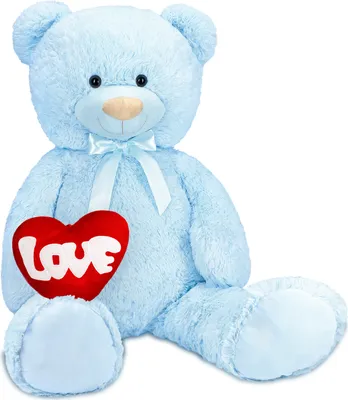 Immagine prodotto di BRUBAKER Orsetto XXL 100 cm con cuore "Love" e fiocco - Peluche Grande, Blu