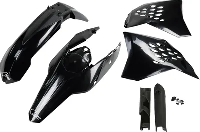Produktbild von Verkleidungskit UFO PLAST 6-teilig Verkleidungssatz Kunststoff mit Gabelschutz für KTM EXC Sixdays EXC-F 125 - 500 ccm Bj. 2009 - 2011, Farbe:schwarz