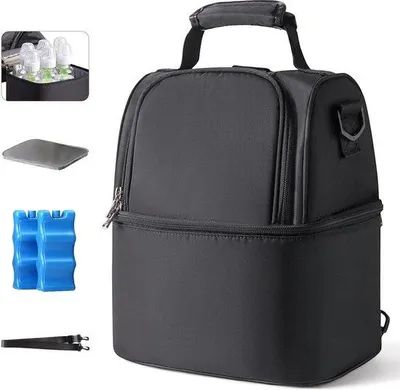 Produktbild von Isolierter Lunchbeutel mit Eiskoffer für Frauen und Männer - 6-Flaschen-Tasche für Tagesbetreuung - doppelfach isolierter Rucksack für Arbeit und Picknick (schwarz)