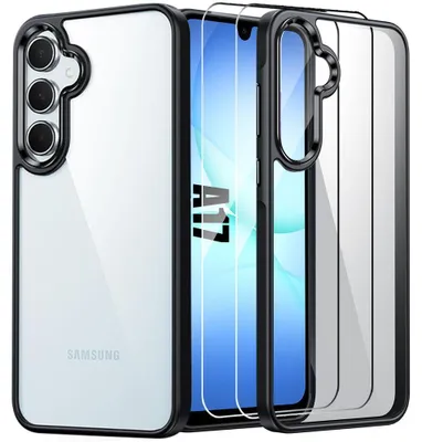 Image de Coque + 2 Verres Trempés pour Samsung Galaxy A17 4G/5G, Antichoc Dos Rigide Transparent + Bordure TPU Noir