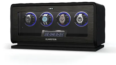 Obrázok produktu pre Klarstein LuminousTime naťahovač hodiniek na 4 hodinky - automatický naťahovač hodiniek s tichým japonským motorom, dotykový LCD panel a diaľkové ovládanie, 20 nastavení TPD, RGB a LED osvetlenie,