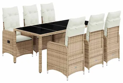 Produktbild von vidaXL 7-tlg. Garten-Bistro-Set mit Kissen Beige Poly Rattan