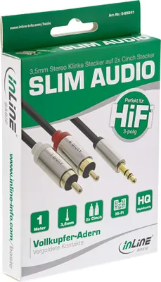 Produktbild von InLine® Basic Slim Audio Kabel Klinke 3,5mm ST an 2x Cinch ST, 1m