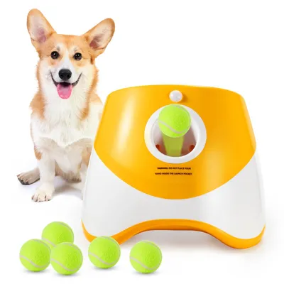 Produktbild von Galatée Automatischer Ballwerfer - Kleiner Interaktiver Ball-Launcher für Hunde Mit 6 Mini-Tennisbällen (Orange)