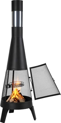 Produktbild von SucceBuy Gartenkamin Terrassenofen, Schwarz, D 508 mm H 1495 mm, Q235B Stahl, mit rotierendem BBQ-Grill, zum Grillen & Heizen, für Holz & Kohle, Garten Outdoor, Modell 81203L, 9-15 kg