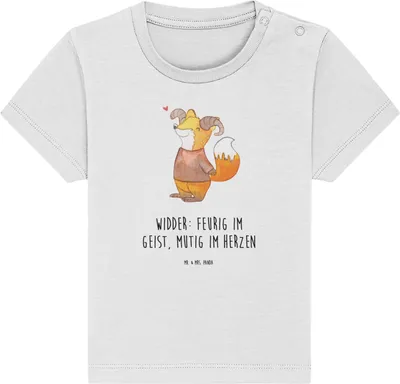 Produktbild von Mr. & Mrs. Panda Babyshirt Widder Astologie 0. - 6. Monat - Weiß - Geschenk, Sternzeichen, Kleinkind Shirt, Astrologie, , Baby Jerseyshirt, Tierkreiszeichen, T-Shirt