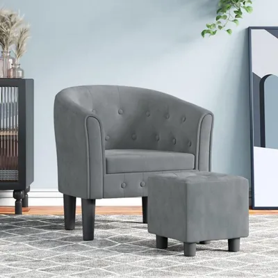Immagine prodotto di Poltrona imbottita con poggiapiedi, rivestita in velluto color grigio scuro, peso: 12,75 kg