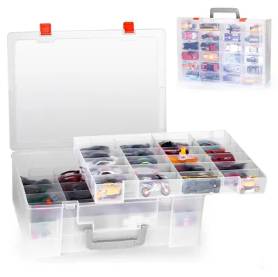Image de Organisateur de jouets RHCOM. 72 compartiments. Boîte de rangement pour voitures Hot Wheels et autres jouets