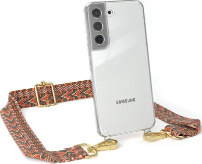 Produktbild von EAZY CASE Handykette - Verstellbarer Trageriemen kompatibel mit Samsung Galaxy S22 5G, Handykordel mit transparenter Silikon-Hülle, Band in Orange