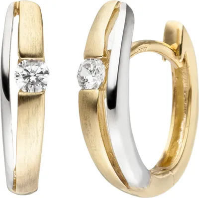 Produktbild von JOBO Creolen 333 Gold Gelbgold bicolor teil matt 2 Zirkonia Ohrringe