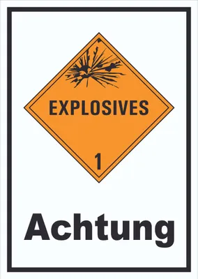 Produktbild von Schild Explosionsgefahr Achtung Explosives hochkant A5 Rückseite selbstklebend