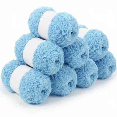 Produktbild von Chenille Wolle zum Häkeln 8x50g Himmelblau, Flauschgarn für Decken & Amigurumi