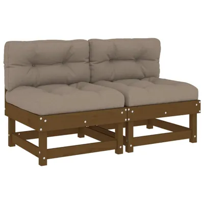 Image de vidaXL Canapé central avec coussin 2 pcs. Marron miel Pin massif