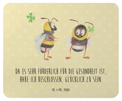 Produktbild von Mr. & Mrs. Panda Mauspad Hummeln Kleeblatt - Gelb Pastell - Geschenk, glücklich sein, Biene, Spruch Fröhlich, Mouse Pad, computermatte, mousematte, laptop mousepad, Deko