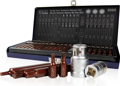 Produktbild von CCLIFE 40tlg XZN Innen Vielzahn Sechskant Torx Steckschlüssel Nuss Set S2 Bit Satz Box