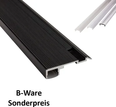 Produktbild von - T-STA LED Alu Treppenprofil Treppenwinkel Profil Stufen schwarz 2m milky