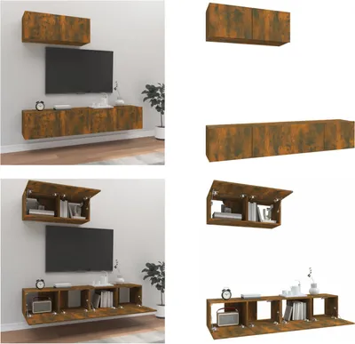 Produktbild von vidaXL 3 tlg. TV Schrank Set Räuchereiche Holzwerkstoff - TV-Schrank-Set - TV-Schrank-Sets - Wohnwand - Schrankwand
