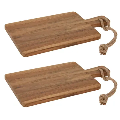 Produktbild von 2er Set Teakholz Schneidebrett mit Griff 34x18x1,5 cm Küchenbrett Holz Servierbrett Küche Schneide Brett Hackbrett