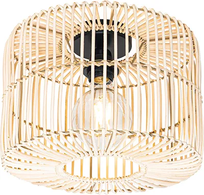 Produktbild von QAZQA - Orientalisch Orientale Deckenleuchte I Deckenlampe I Lampe I Leuchte Schwarz mit Rattan - Maud I Wohnzimmer I Schlafzimmer - Rund - LED geeignet E27
