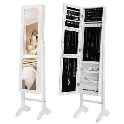 Produktbild von SONGMICS Songmics JBC77W Schmuckschrank und Standspiegel zwei in einem, weiß, 35,5 x 153 x 35 cm