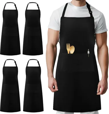 Produktbild von Verstellbare, wasserabweisende Lätzchen mit 2 Taschen, Küchenschürzen, schwarz