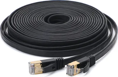 Obrázek produktu pro Cat 7 Ethernetový kabel 32AWG z bezkyslíkaté mědi 10Gbps s vysokou rychlostí 600Mhz šířkou pásma Plochý internetový síťový kabel LAN, černý 5m